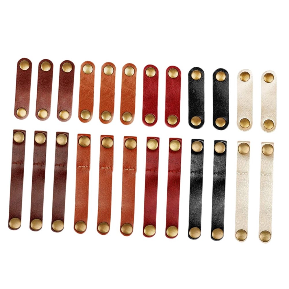 KONTONTY 24pcs Leather Bobbin Winder Cable Organizer for Desk Cord Holder Cable Tie Keeper Data Organizers Wire Fixing Clips Data Line Wire Winders Wrappers