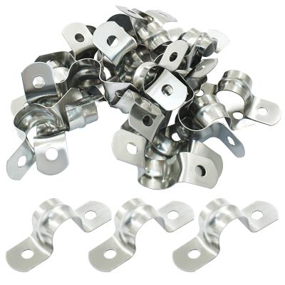 25 Pack M12 Rigid Pipe Strap, Suitable for Less than 1/2 Inch Stainless Steel Two Hole Cable Strap, U Bracket Conduit Clamp for Fixing Tube, Cable, Pipe (Silver, 12 mm)