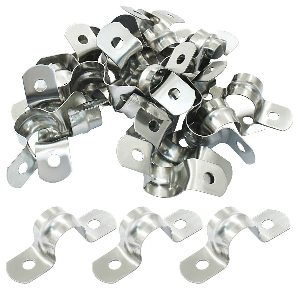 25 Pack M12 Rigid Pipe Strap, Suitable for Less than 1/2 Inch Stainless Steel Two Hole Cable Strap, U Bracket Conduit Clamp for Fixing Tube, Cable, Pipe (Silver, 12 mm)