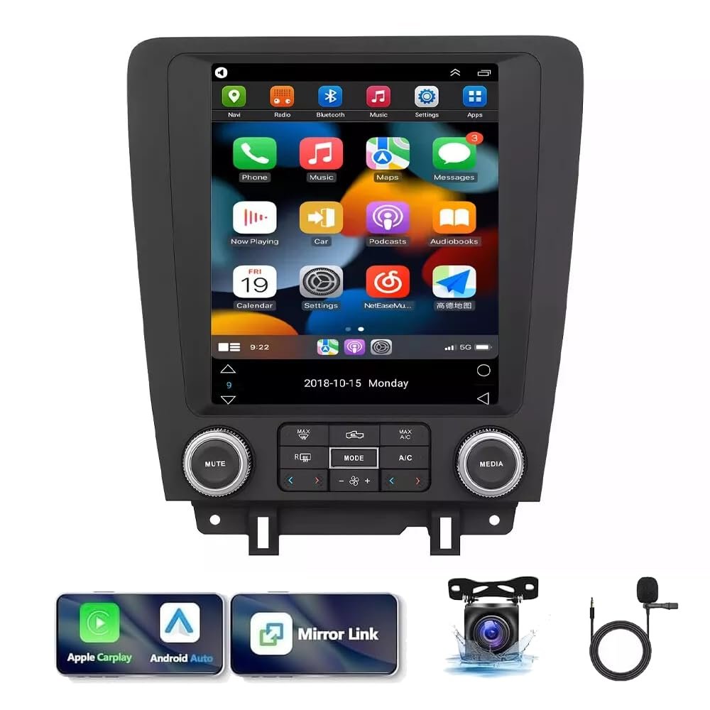 9.7 Android 13 Car Stereo Radio for Ford Mustang 2010 2011 2012 2013 2014,4+64G,Touch Double Din Radio Stereo Car with Wireless Carplay/Android Auto GPS Navigation BT WiFi Camera MIC