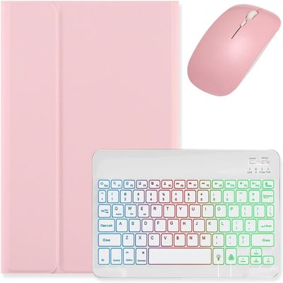 Aidashine Keyboard Case for iPad 10th Generation 10.9 inch, Backlit Detachable Wireless Keyboard Case with Pencil Holder,Pink