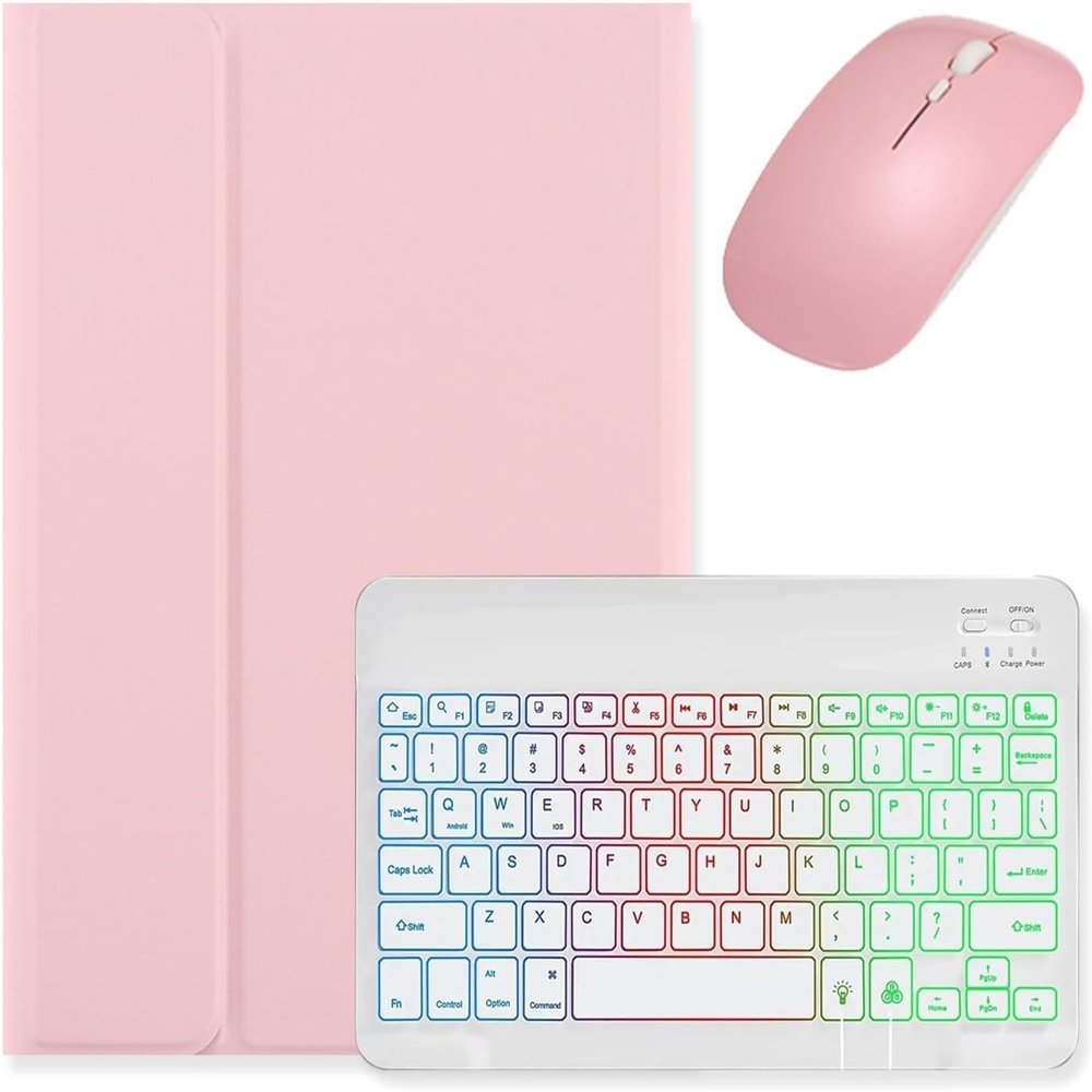 Aidashine Keyboard Case for iPad 10th Generation 10.9 inch, Backlit Detachable Wireless Keyboard Case with Pencil Holder,Pink