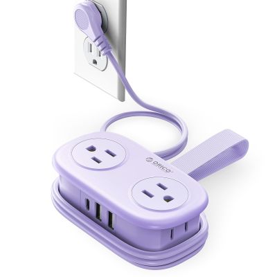 ORICO 4FT Purple Travel Power Strip with 4 AC Outlets, 2 USB-A Ports, and 1 USB-C Port, 45 Flat Plug Extension Cord with Non Surge Protector for Travel/Home/Dorm/Office-AP3
