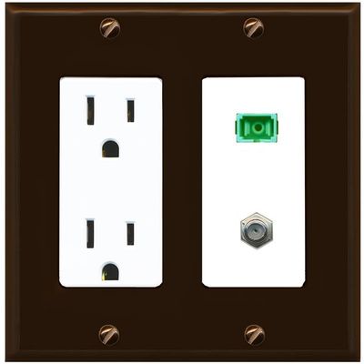 RiteAV 1 Port SC-APC Fiber Simplex Coax Cable TV Wall Plate - Outlet [Brown/White]