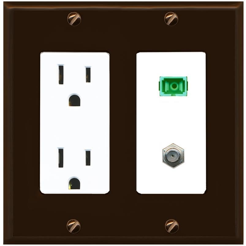 RiteAV 1 Port SC-APC Fiber Simplex Coax Cable TV Wall Plate - Outlet [Brown/White]