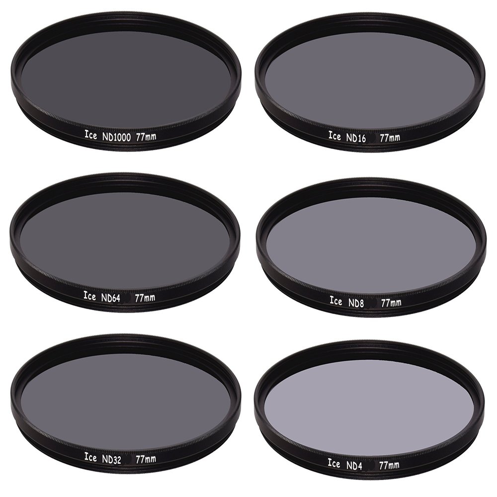 ICE 77mm 6 ND Filter Set Slim ND1000 ND64 ND32 ND16 ND8 ND4 Neutral Density 10, 6, 5, 4, 3, 2 Stop Optical Glass