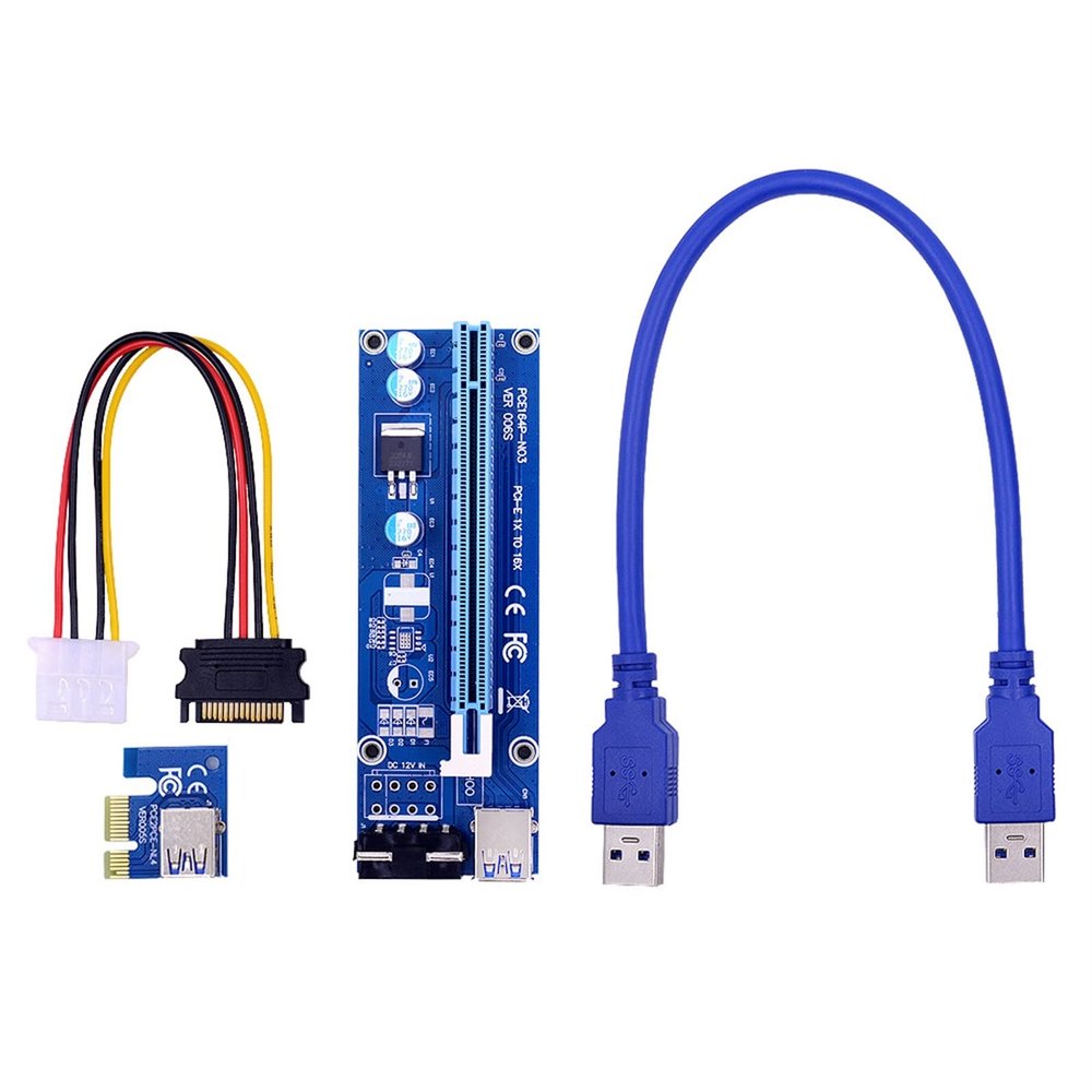FFHDJL 100PCS VER006S PCI-E 1X to 16X Riser Card PCIE Extender 100CM 60CM 30CM USB 3.0 Cable SATA to 4Pin Power Cord for GPU(0.3M)
