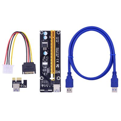 KGFCE 100PCS VER006S PCI-E 1X to 16X Riser Card Extender 60CM USB 3.0 Cable/SATA to 4Pin Power Cord for Video Graphics Card(1M)