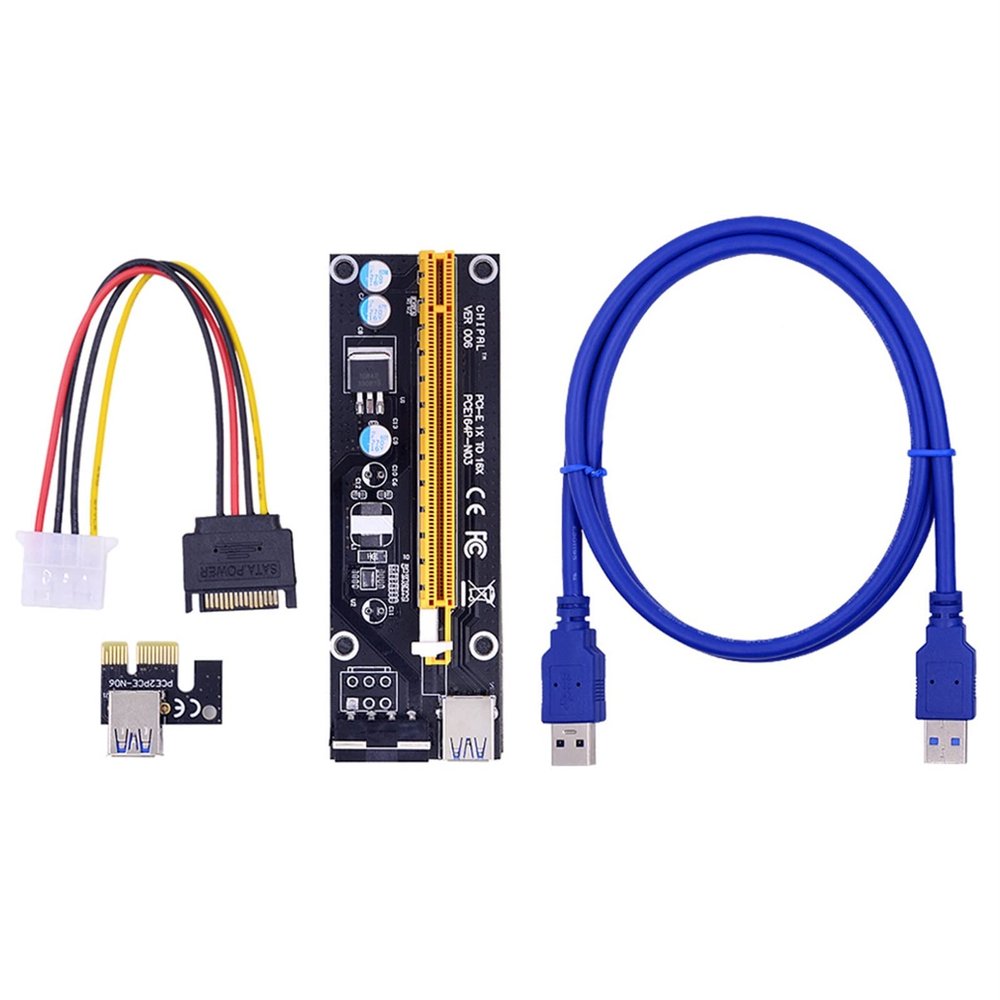 KGFCE 100PCS VER006S PCI-E 1X to 16X Riser Card Extender 60CM USB 3.0 Cable/SATA to 4Pin Power Cord for Video Graphics Card(1M)