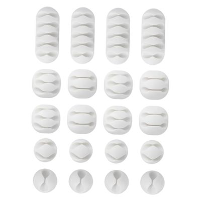Angoily 2set TPR Multi-Hole Cable Organizer Clips Flexible Wire Fixer for Charging Cords USB Cables and Headphones Adhesive Desk Management Tool White