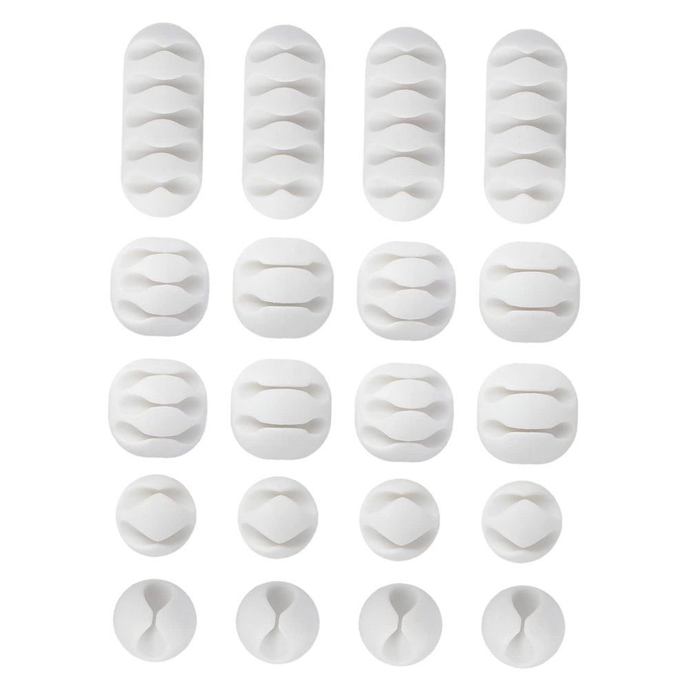 Angoily 2set TPR Multi-Hole Cable Organizer Clips Flexible Wire Fixer for Charging Cords USB Cables and Headphones Adhesive Desk Management Tool White