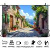 10X10ft Italian Themed Photo Backdrop Photography Background, Oil Painting European Mediaeval Town Costal City Scenery Backdrops Photo Booth Prop Decorations Wall Decor Tablecloth view 2