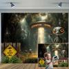 20X10ft Alien UFO Halloween Photo Backdrop Trunk or Treat Photography Background, Area 51 Theme Birthday Party Backdrops Photo Booth Prop Decorations Wall Decor Tablecloth view 1