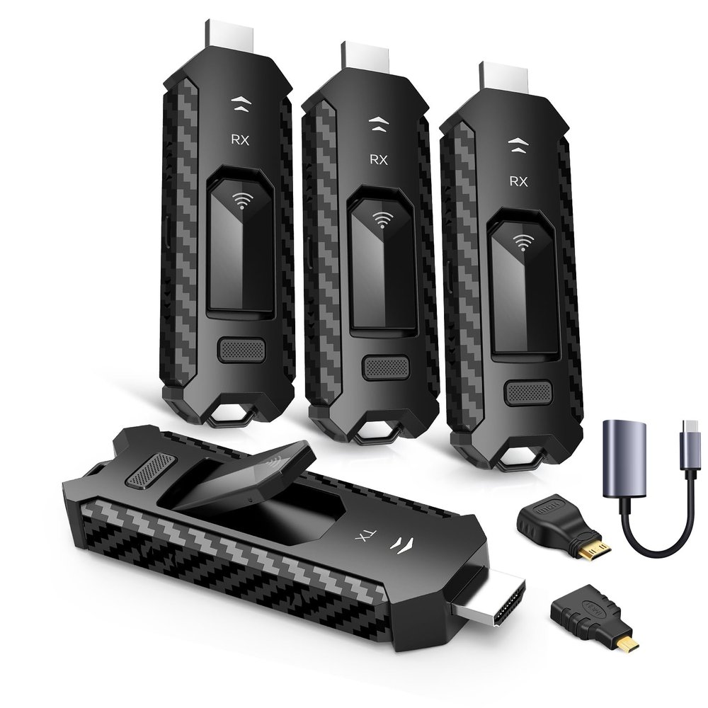 Wireless HDMI PRO- Transmitter and Three Receiver, Portable Multi-TVs Extender Kit, Plug and Play, Heat-Control, 5.8G/2.4G @60Hz 165FT/50M, Stream Video/PPT Wirelessly from Laptop to HDTVs/Monitors
