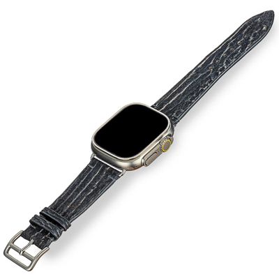 Handcrafted Shark Leather Watch Straps  Unique Grain, Genuine Exotic Leather Bands for Apple Watch Series 1-9 & SE  Premium Accessories for 38mm to 49mm Models (Black Matte, Apple Watch 42mm)