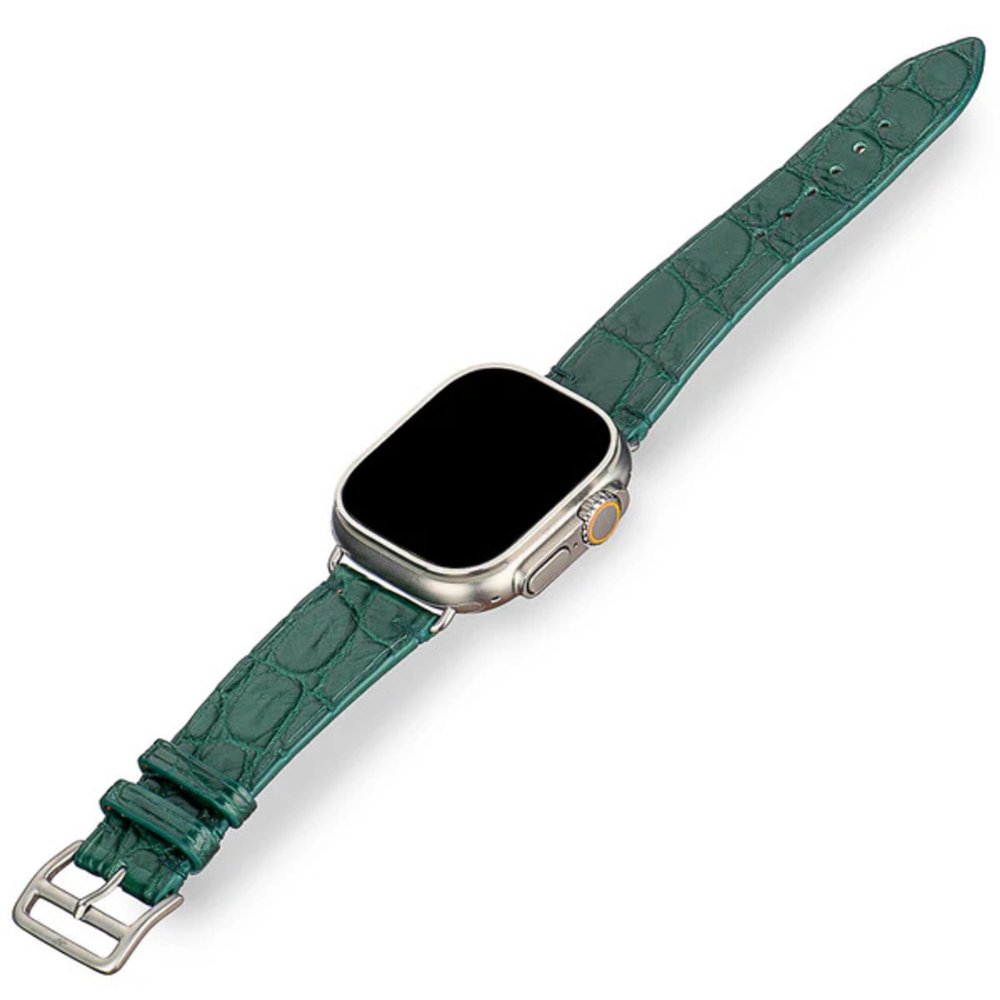 Handcrafted Alligator Leather Watch Straps  Unique Grain, Genuine Leather Bands for Apple Watch Series 1-9 & SE  Premium Accessories for 38-49mm Models (Apple Watch 38mm, Deep Green)