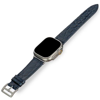 Handcrafted Alligator Leather Watch Straps  Unique Grain, Genuine Leather Bands for Apple Watch Series 1-9 & SE  Premium Accessories for 38-49mm Models (Apple Watch 38mm, Naval)