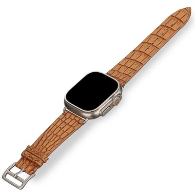 Handcrafted Alligator Leather Watch Straps  Unique Grain, Genuine Leather Bands for Apple Watch Series 1-9 & SE  Premium Accessories for 38-49mm Models (Apple Watch Ultra 49mm, Rich Glay Brown)
