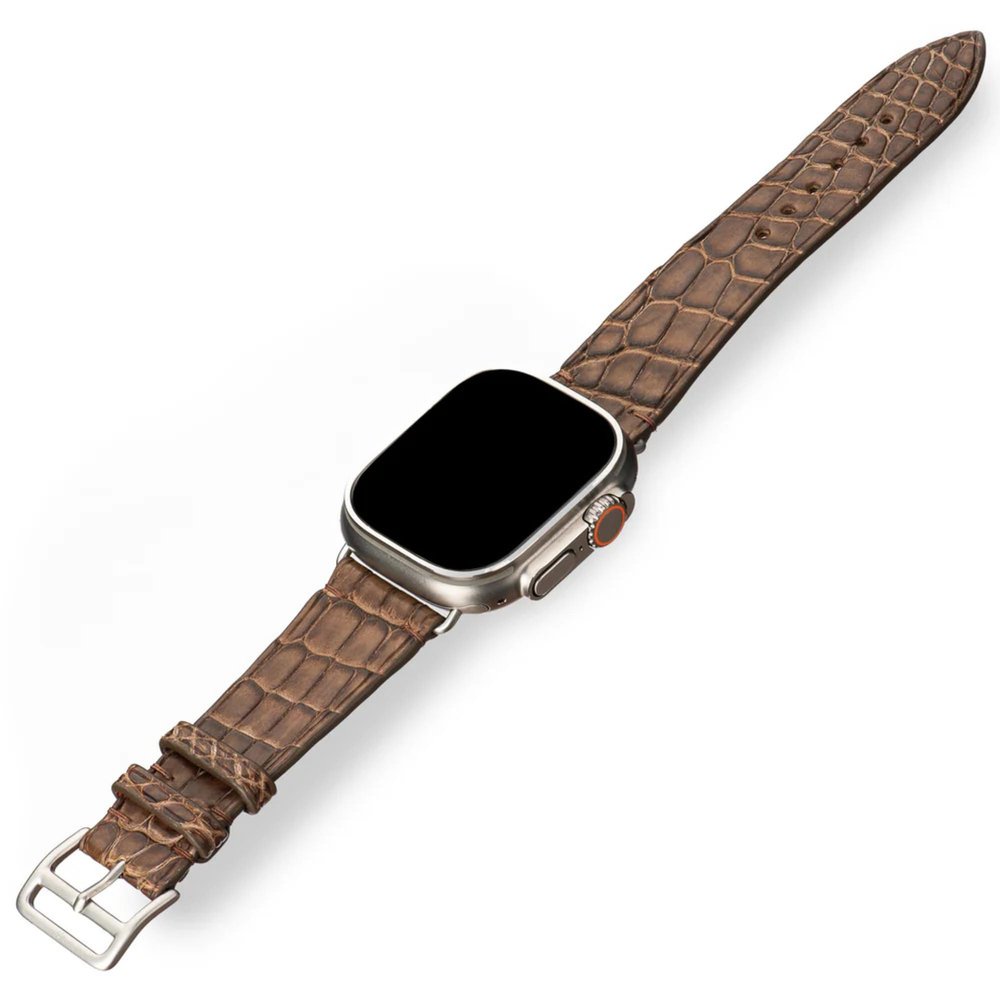 Handcrafted Alligator Leather Watch Straps  Unique Grain, Genuine Leather Bands for Apple Watch Series 1-9 & SE  Premium Accessories for 38-49mm Models (Apple Watch 45mm, Russet)