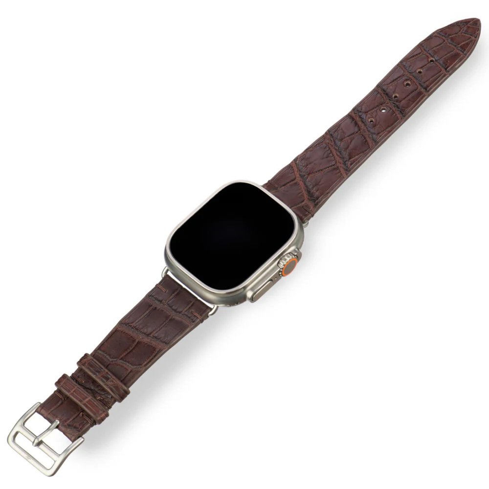 Handcrafted Alligator Leather Watch Straps  Unique Grain, Genuine Leather Bands for Apple Watch Series 1-9 & SE  Premium Accessories for 38-49mm Models (Brown, Apple Watch 41mm)