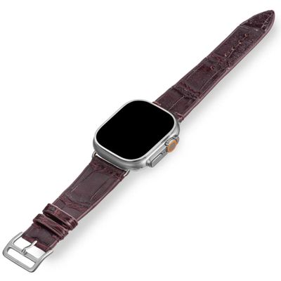 Handcrafted Alligator Leather Watch Straps  Unique Grain, Genuine Leather Bands for Apple Watch Series 1-9 & SE  Premium Accessories for 38-49mm Models (Dark Purple, Apple Watch 44mm)