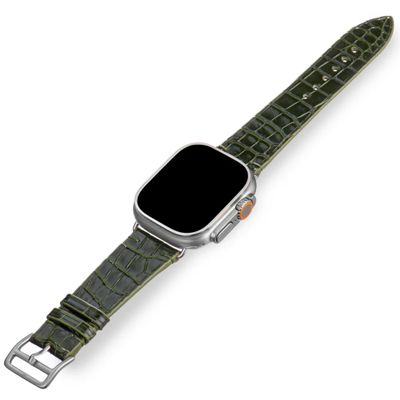 Handcrafted Alligator Leather Watch Straps  Unique Grain, Genuine Leather Bands for Apple Watch Series 1-9 & SE  Premium Accessories for 38-49mm Models (Avocado, Apple Watch 45mm)