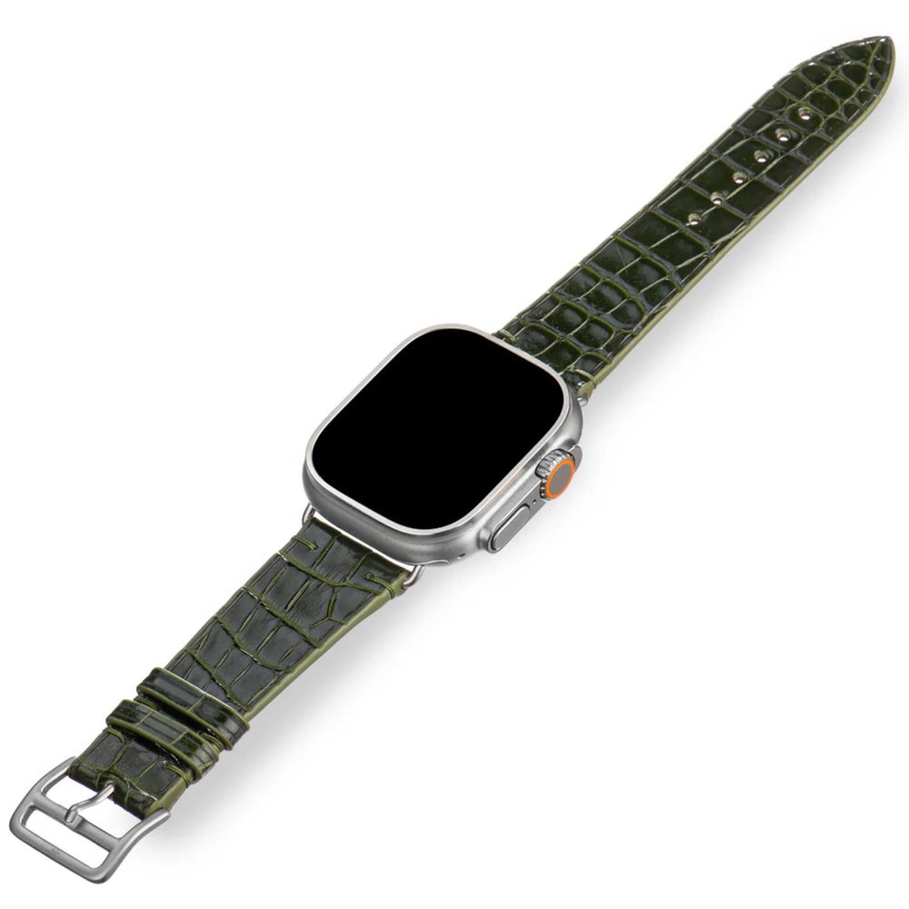 Handcrafted Alligator Leather Watch Straps  Unique Grain, Genuine Leather Bands for Apple Watch Series 1-9 & SE  Premium Accessories for 38-49mm Models (Avocado, Apple Watch 45mm)