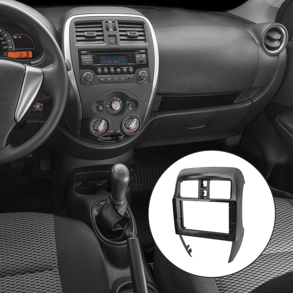 Akozon Car Stereo Panel Trim Black Navigation Frame Dash Installation for Versa 2015-2019 (with Power Cord)