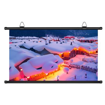 XOBRJQZ Manual Pull Down Projector Screen, Home Theater Projection Screen 16:9 4K Ultra HD 3D, Wrinkle-Free Design, Lightweight Portable Projection Screen for Indoor Outdoor(60 inch)