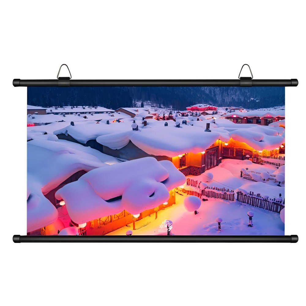 XOBRJQZ Manual Pull Down Projector Screen, Home Theater Projection Screen 16:9 4K Ultra HD 3D, Wrinkle-Free Design, Lightweight Portable Projection Screen for Indoor Outdoor(60 inch)