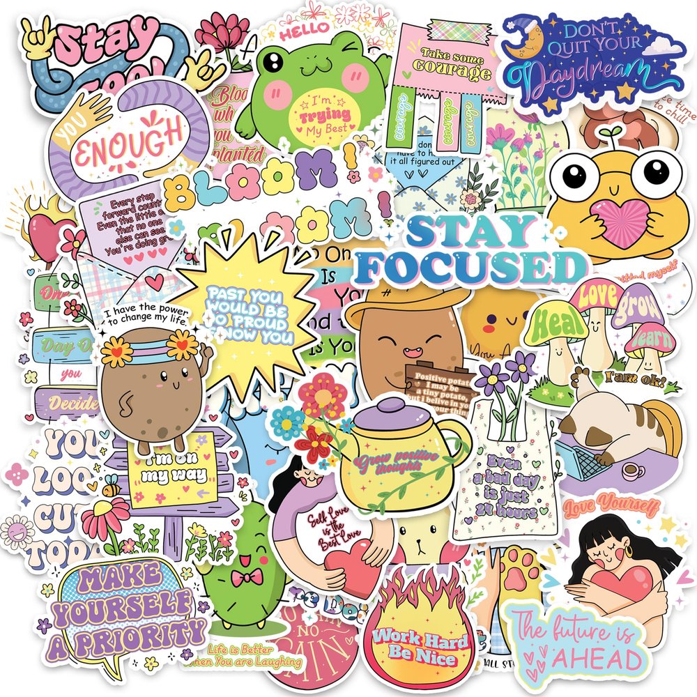 103 Pcs Holographic Motivational Sticker, Encouraging and Inspirational Stickers for Adults, Positives Scrapbook Stickers Waterproof Vinyl Quotes Decal for Water Bottles, Gift for Friend