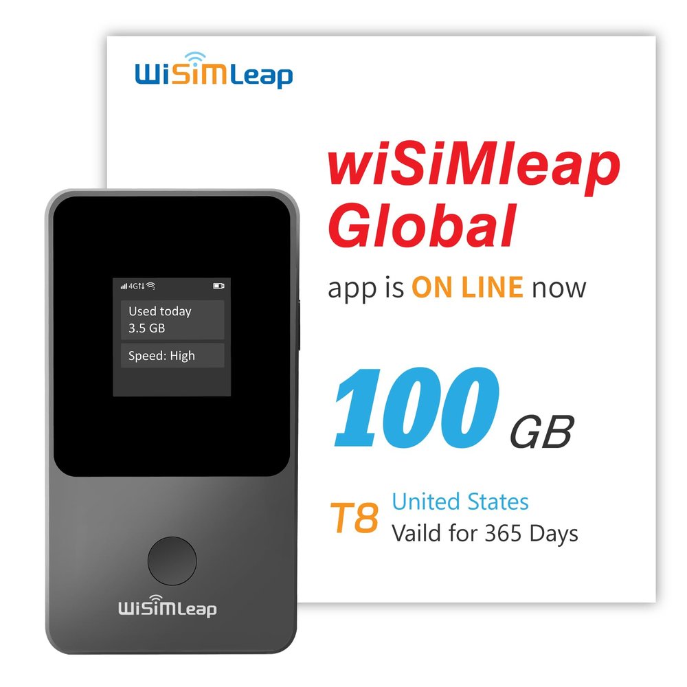 Global Travel Mobile Hotspot Device 4G Pocket Router No Roaming fee Built-in SIM Card No Need Physical Card No Contract 150 Countries Travel Portable WiFi Hotspot 100GB for US