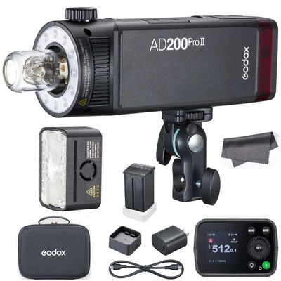 Godox AD200 Pro II AD200Pro II Pocket Flash Strobe, Upgraded Flash Heads, Bicolor Modeling LED Light, 500 Full Power Flashes, 2.4G HSS TTL Speedlight for Sony Canon Nikon Fujifilm Panasonic Cameras