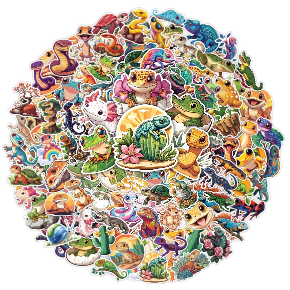 100pcs Reptile Stickers for Kids Waterproof Decals for Water Bottles Laptop Luggage Computer Scrapbooking Teens Adults Girls Funny Party Birthday Decorations
