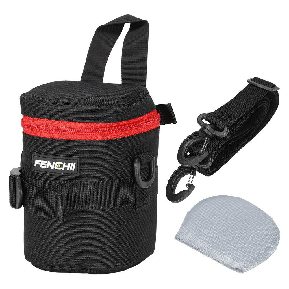 PATIKIL Lens Pouch Case, 3.7" ID x 5.1" H Shockproof Camera Lens Case Bag Thick Protective Neoprene Lens Protective Bag with Strap and Lens Pad for Nikon DSLR Camera Lens, Red/Black
