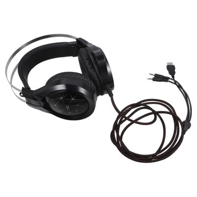LIFKICH 1pc Wired Gaming Headset Microphone Stylish Design Comfortable -Mounted Earphone for Computer Games Black Upgrade Dual Jack Version