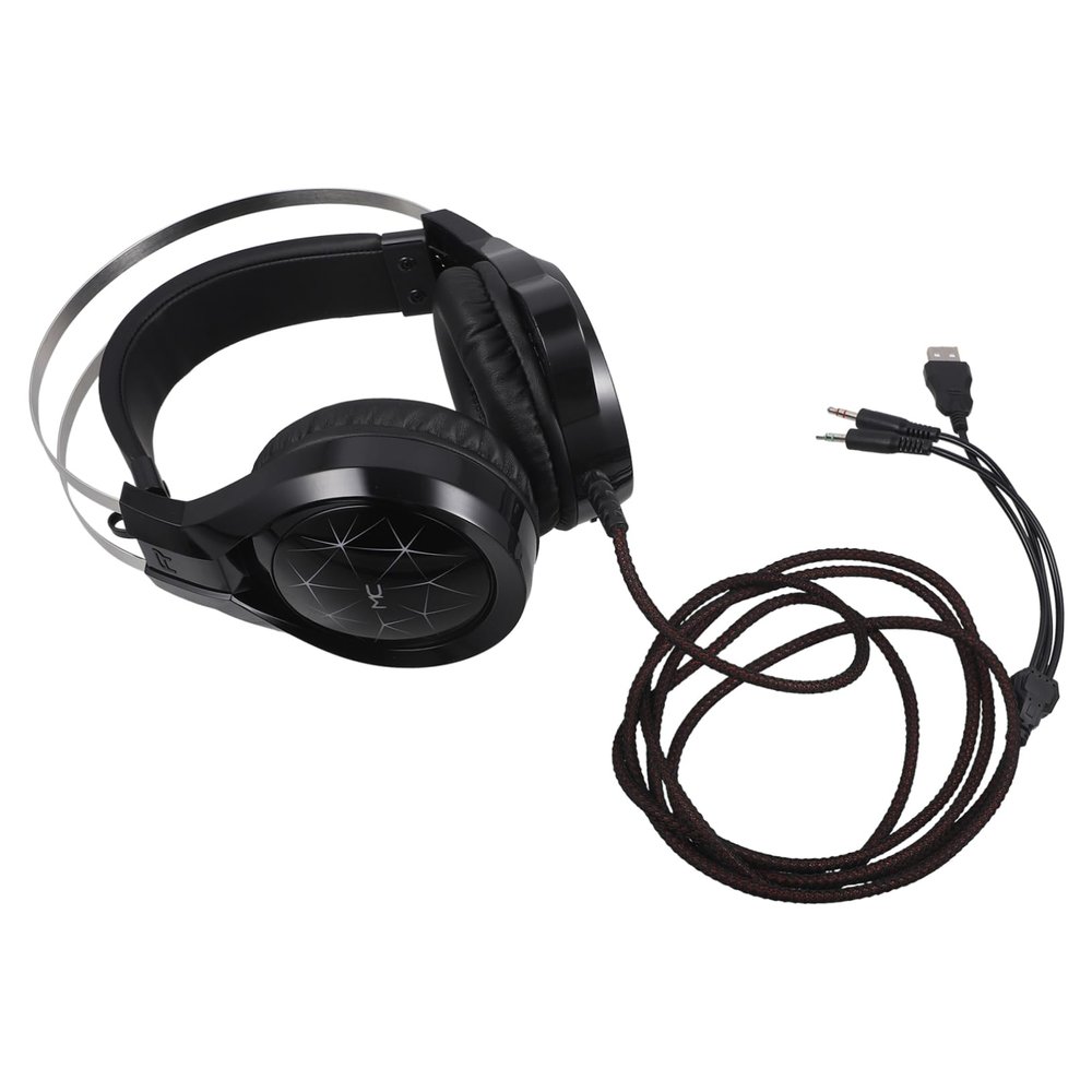 LIFKICH 1pc Wired Gaming Headset Microphone Stylish Design Comfortable -Mounted Earphone for Computer Games Black Upgrade Dual Jack Version