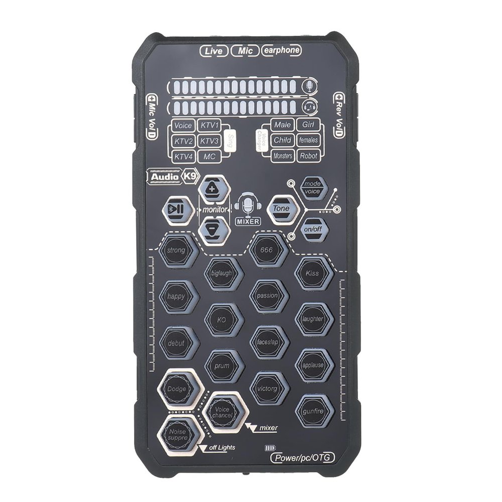 HXBER Live Sound Card Handheld Outdoor Portable DSP Sound Card Effect Device Audio Mixer Voice Changer Audio Card Sound Changer for Mobile Phone and Computer Singing Live-Streaming