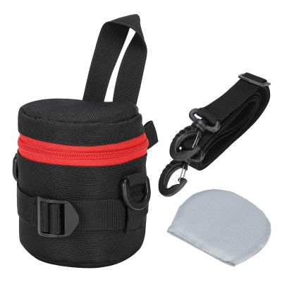 PATIKIL Lens Pouch Case, 3.3" ID x 3.7" H Shockproof Camera Lens Case Bag Thick Protective Neoprene Lens Protective Bag with Strap and Lens Pad for Nikon DSLR Camera Lens, Red/Black