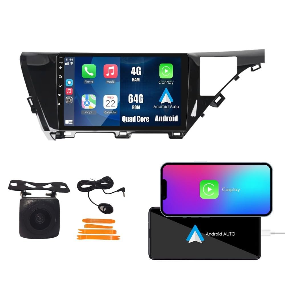 Wostoke Car CarPlay Android Auto Navigation Stereo GPS Radio Reverse Camera Display 10" IPS Touchscreen Headunit Tablet Pad Media Player for Toyota Camry 2018-2021, if Applicable Quad Core 4G+64G