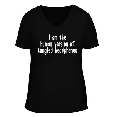 I Am The Human Version of Tangled Headphones. - Women's Soft & Comfortable Deep V-Neck T-Shirt CP05 Black