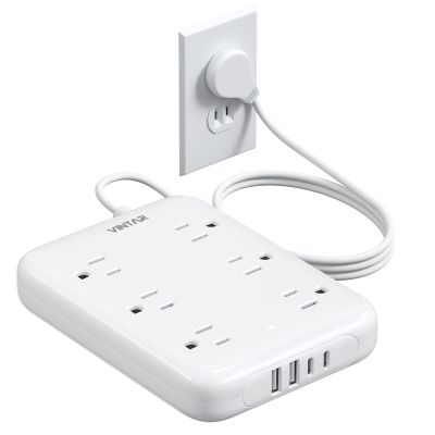 2 Prong Power Strip, VINTAR 2 Prong to 3 Prong Outlet Adapter, 6ft Extension Cord with 6 Outlets & 4 USB(2 USB-C), Two Prong Surge Protector, Flat Polarized Plug Wall Mount for Non-Grounded Outlet