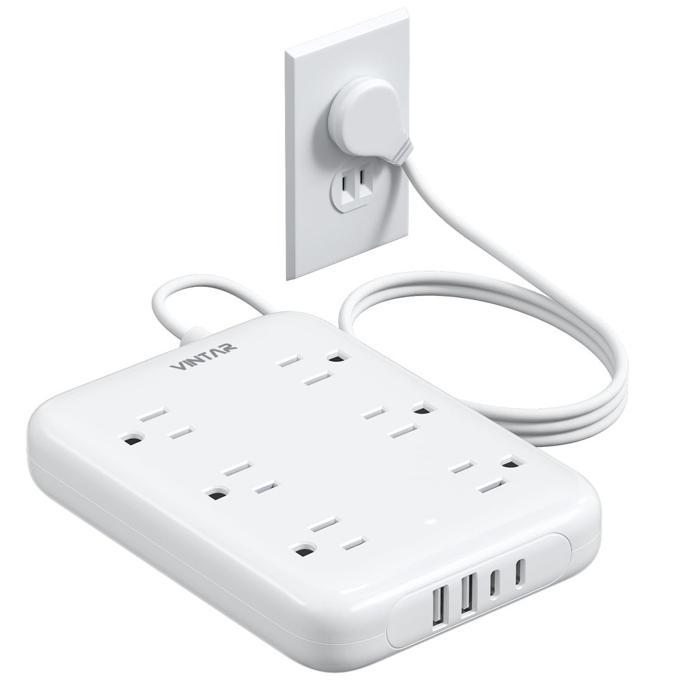 2 Prong Power Strip, VINTAR 2 Prong to 3 Prong Outlet Adapter, 6ft Extension Cord with 6 Outlets & 4 USB(2 USB-C), Two Prong Surge Protector, Flat Polarized Plug Wall Mount for Non-Grounded Outlet
