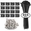 100 Pieces Cable Tie Mount Base Saddle Type Mount Wire Holder, 100 PCS Cable Zip Ties with Self-Locking (150 x 3.5mm) and Deep Thread Pan Head Screws (BLACK view 1