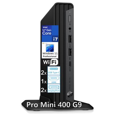 HP Pro Mini 400 G9 MFF Mini PC Business Desktop Computer, Intel 12-Core i7-12700T, 32GB DDR4 RAM, 1TB PCIe SSD, WiFi, Bluetooth, 2 Type-C, 2 DisplayPorts + HDMI, Windows 11 Pro