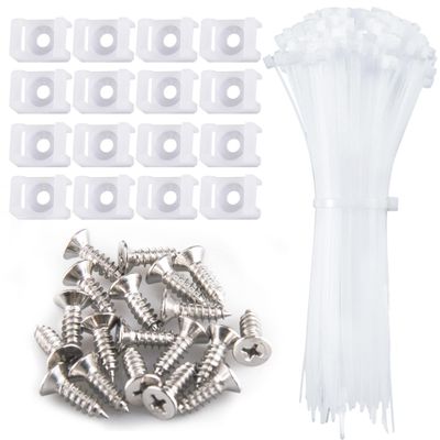 100 Pieces Cable Tie Mount Base Saddle Type Mount Wire Holder, 100 PCS Cable Zip Ties with Self-Locking (203.2 x 3.3mm) and Deep Thread Pan Head Screws (WHITE)