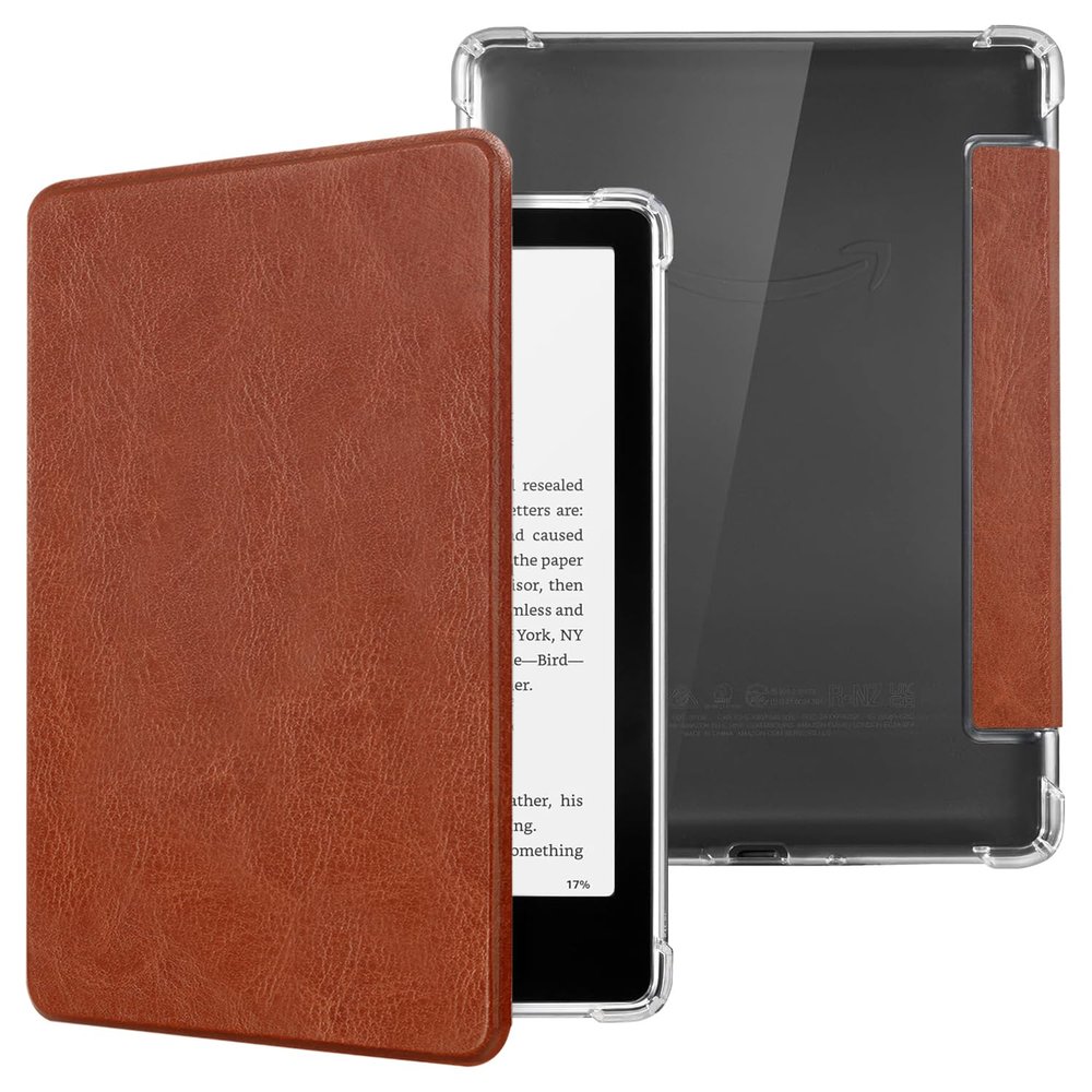 ZSLVPN Case for 7" Kindle Paperwhite 12th Generation and Kindle Colorsoft Signature Edition 2024 Released - Light Durable PU Leather Cover and Clear Soft TPU Back Cover with Auto Wake/Sleep, Brown