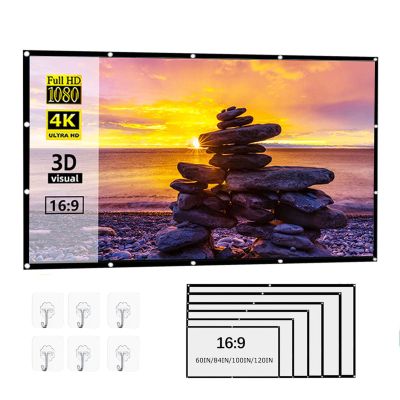 5JJJLOOOPP Projector Screen Portable Indoor/Outdoor 16:9 Foldable 4K Movie Screen - Suitable for Camping, Party, Home Theater, 60" /72" /84" /100" /120" (60IN, Thin) (60IN Thick)