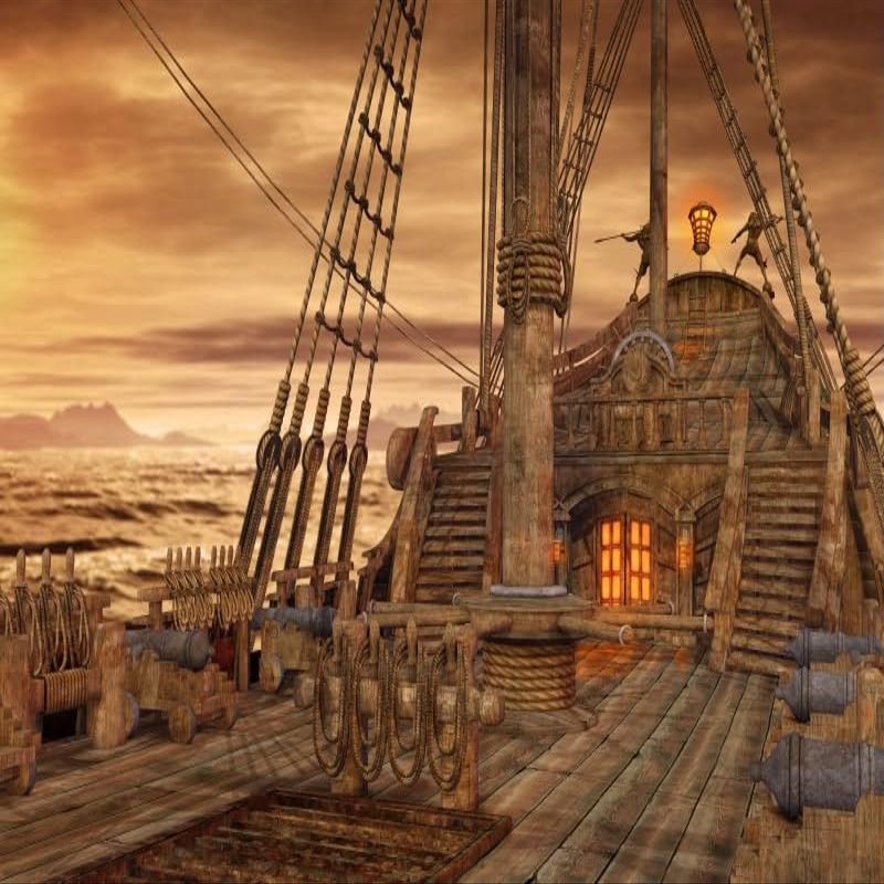 20x10ft Pirate Ship Backdrop Wooden Sail Ship Deck Corsair Photography Background Sunset Sea Rover Sailing Halloween Nautical Themed Birthday Party Decorations Adults Photo Booth Props