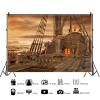 20x10ft Pirate Ship Backdrop Wooden Sail Ship Deck Corsair Photography Background Sunset Sea Rover Sailing Halloween Nautical Themed Birthday Party Decorations Adults Photo Booth Props view 3